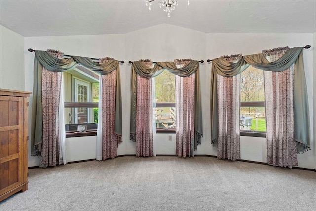78 Cherryhill Rd, Indiana Boro Ind, PA 15701 - interior space featuring vaulted ceiling, a chandelier, carpet flooring, and baseboards