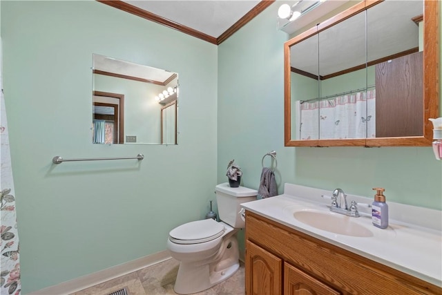 78 Cherryhill Rd, Indiana Boro Ind, PA 15701 - bathroom featuring toilet, a shower with curtain, vanity, crown molding, and baseboards