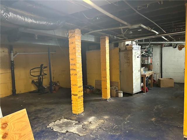 view of unfinished basement