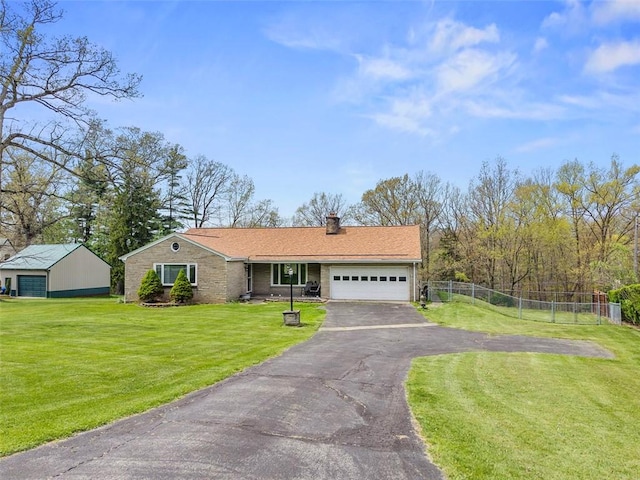 110 Thorncrest Dr, Penn Twp But, PA 16002 - single story home with a chimney, fence, a garage, aphalt driveway, and a front lawn