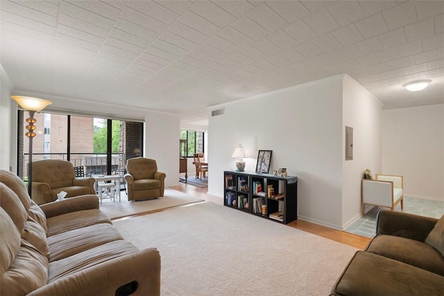 72 Linden Pl Unit 22, Sewickley, PA 15143 - living room with crown molding, baseboards, and visible vents