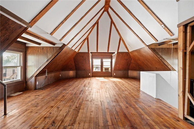 301 N Monroe St, City Of But Ne, PA 16001 - bonus room featuring a healthy amount of sunlight, wood walls, wood-type flooring, and vaulted ceiling with beams