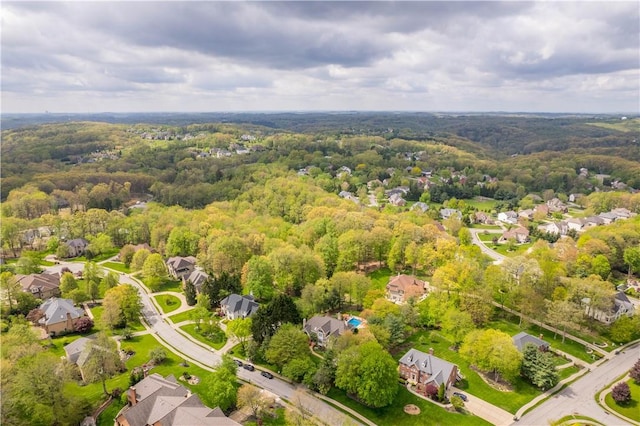 aerial view with a forest view and a residential view
