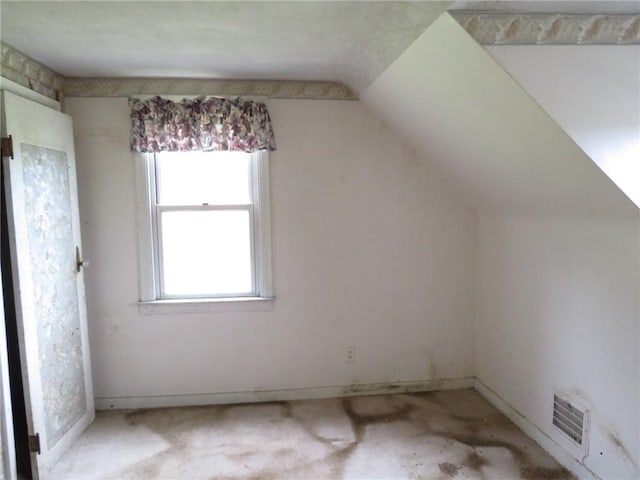 additional living space featuring vaulted ceiling and visible vents