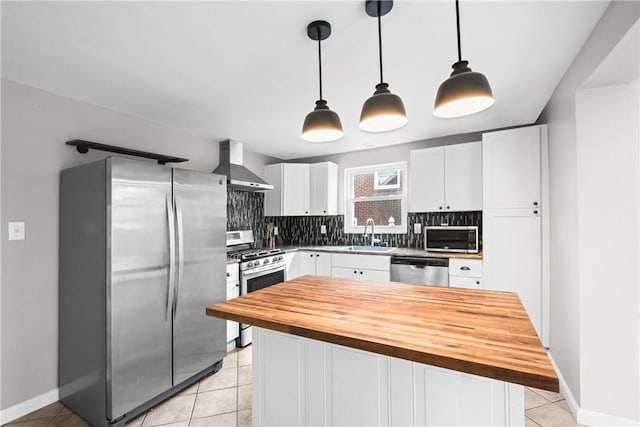 3606 Churchview Ave, Baldwin Boro, PA 15236 - kitchen with a sink, stainless steel appliances, wall chimney exhaust hood, white cabinetry, and decorative backsplash