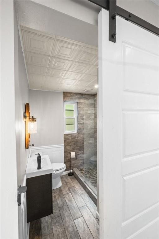 3606 Churchview Ave, Baldwin Boro, PA 15236 - full bath featuring toilet, wood finished floors, a stall shower, an ornate ceiling, and vanity