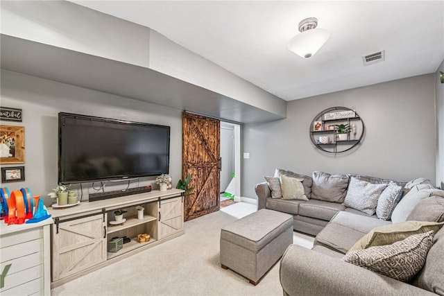 carpeted living area featuring visible vents