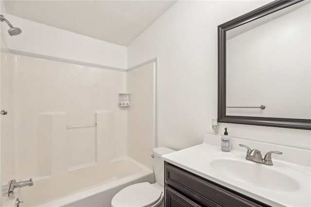 full bath featuring toilet, tub / shower combination, and vanity