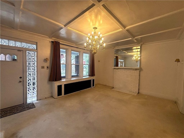 636 Lincoln Ave, East Liberty, PA 15206 - foyer with a notable chandelier, carpet, and coffered ceiling