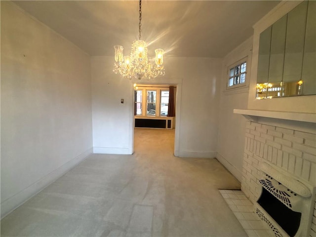636 Lincoln Ave, East Liberty, PA 15206 - unfurnished dining area with a chandelier, carpet, and baseboards