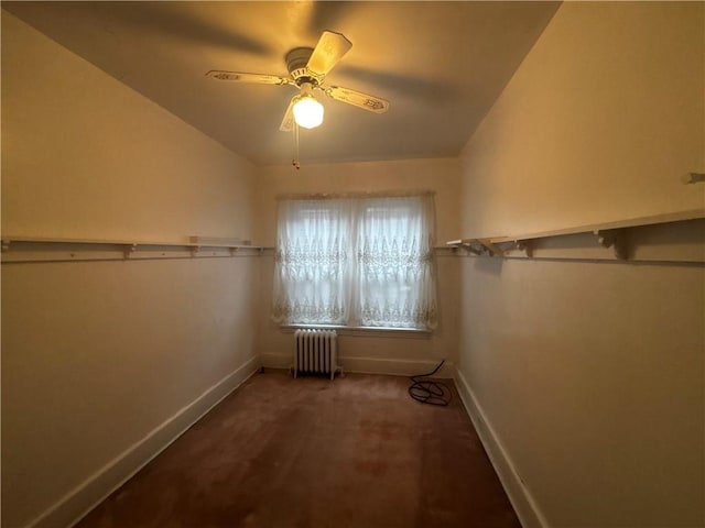 636 Lincoln Ave, East Liberty, PA 15206 - walk in closet featuring carpet, ceiling fan, and radiator heating unit