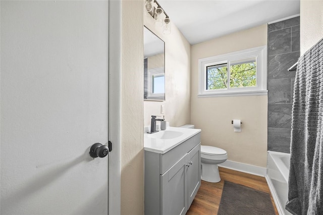 54 Devils Den Rd, Hanover Twp Wsh, PA 15021 - full bathroom with toilet, baseboards, vanity, shower / bathtub combination with curtain, and wood finished floors