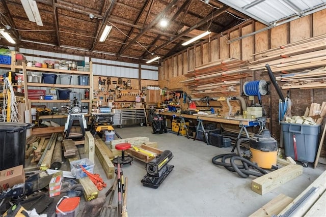 garage featuring a workshop area