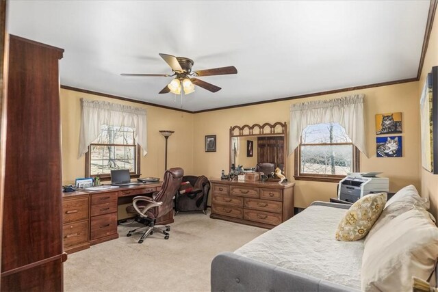281 Bear Creek Rd, Buffalo Twp But, PA 16055 - bedroom with crown molding, light carpet, and a ceiling fan