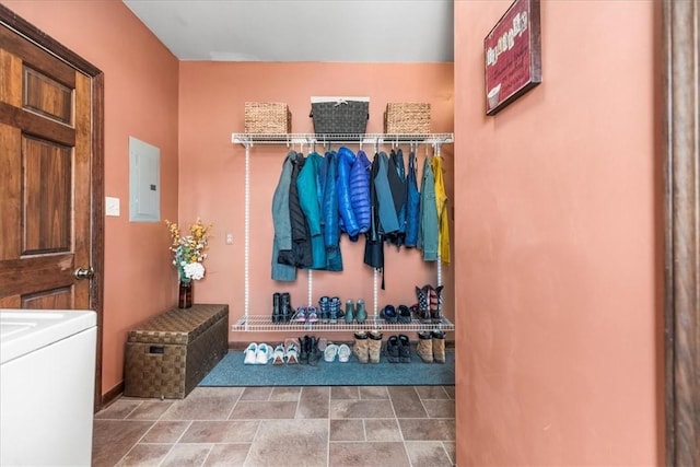 mudroom featuring electric panel