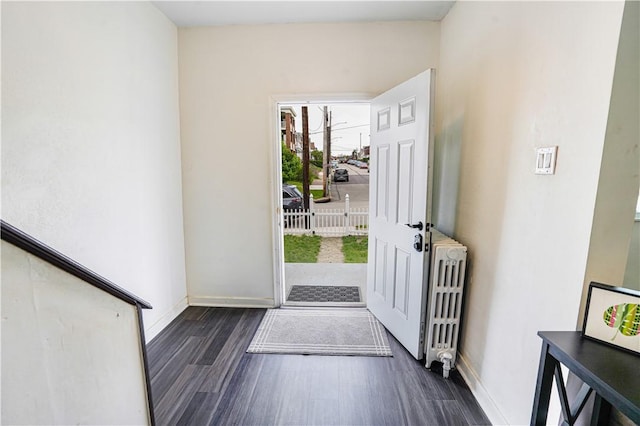 1318 Louise St, Munhall, PA 15120 - entrance foyer with dark wood finished floors, baseboards, and radiator