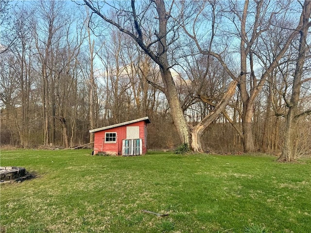 view of yard with a storage unit and an outbuilding