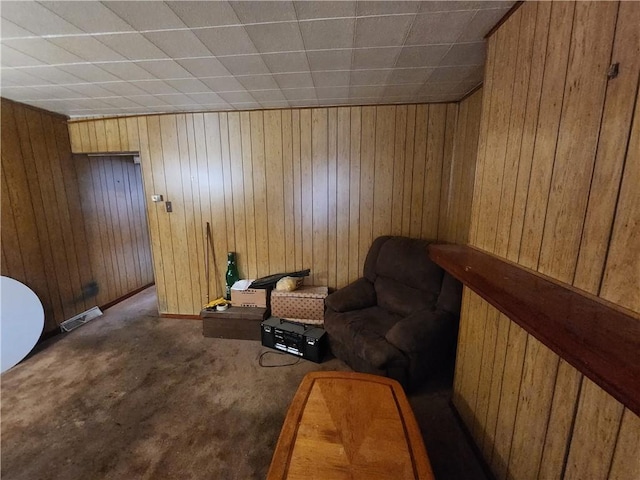 172 49th St, Lawrenceville, PA 15201 - living area with wood walls, visible vents, and carpet