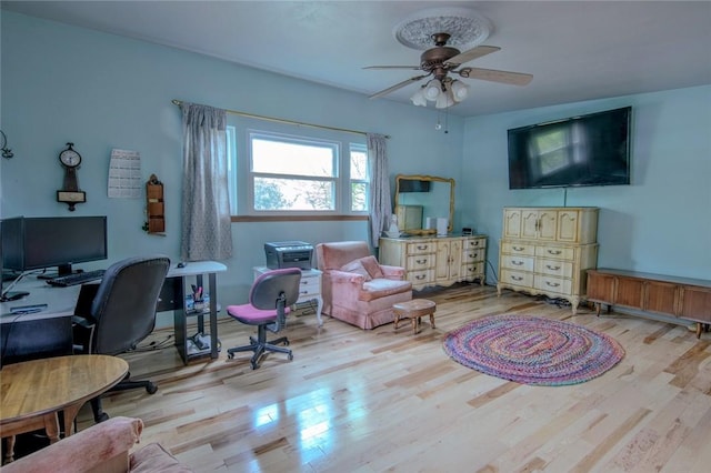 1898 Brushcliff Rd, Churchill Boro, PA 15221 - office with a ceiling fan and wood finished floors