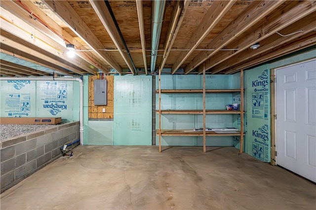 unfinished below grade area featuring electric panel