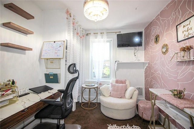 2805 Louisiana Ave, Dormont, PA 15216 - carpeted office space with a chandelier and wallpapered walls