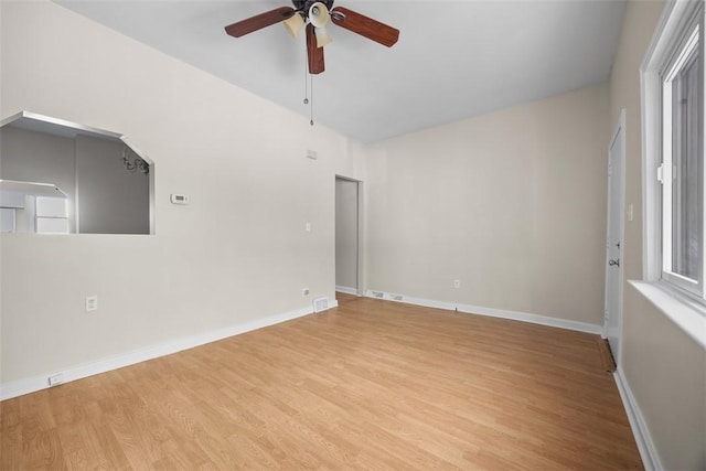5611 Wickliff St, Lawrenceville, PA 15201 - unfurnished room featuring baseboards, visible vents, light wood-style flooring, and ceiling fan