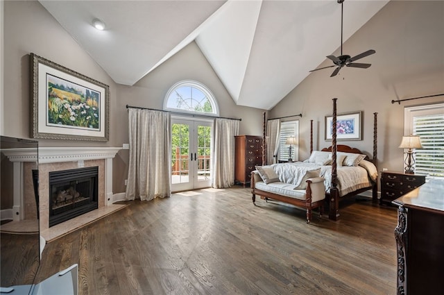 1609 Blackburn Heights Dr, Franklin Park, PA 15143 - bedroom with dark wood finished floors, access to outside, french doors, and high vaulted ceiling