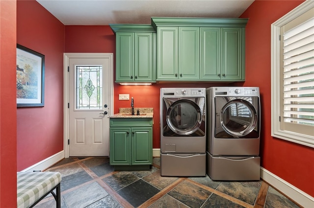 1609 Blackburn Heights Dr, Franklin Park, PA 15143 - washroom with baseboards, plenty of natural light, cabinet space, and washer and clothes dryer