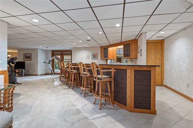 1609 Blackburn Heights Dr, Franklin Park, PA 15143 - bar with a paneled ceiling, indoor bar, baseboards, and recessed lighting