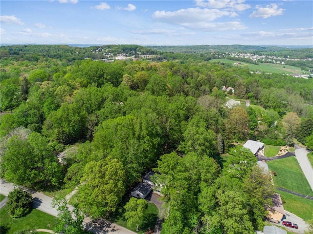 drone / aerial view featuring a view of trees
