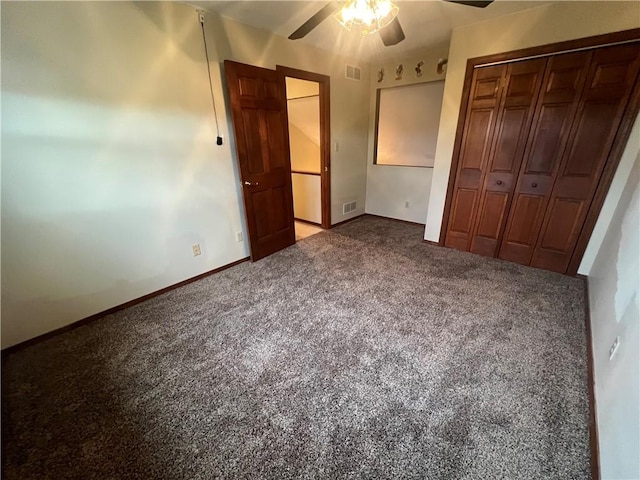 200 Holyoke Rd, Center Twp But, PA 16001 - unfurnished bedroom with carpet, a closet, visible vents, baseboards, and ceiling fan