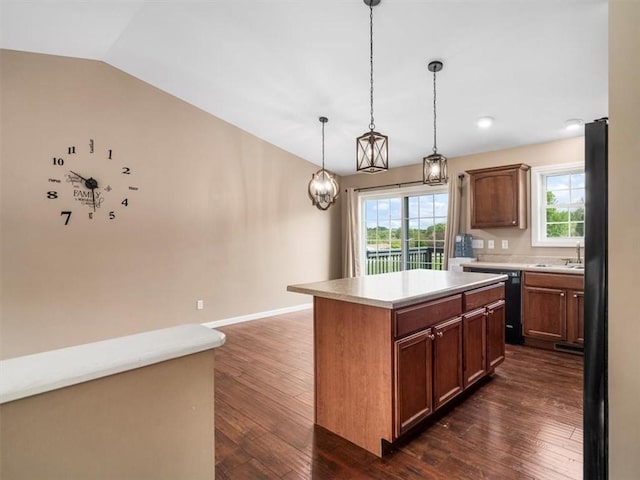 105 Luzerne Ave, South Union Twp, PA 15401 - kitchen featuring light countertops, a wealth of natural light, dark wood-style flooring, and lofted ceiling