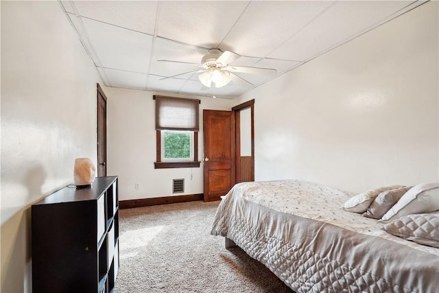 73 Hempstead Ave, West View, PA 15229 - carpeted bedroom with visible vents, baseboards, ceiling fan, and a paneled ceiling