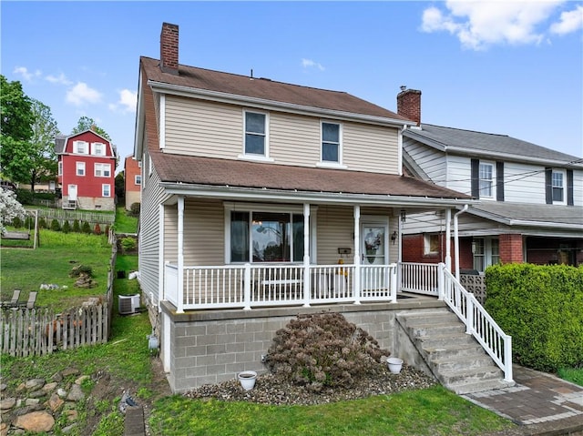 73 Hempstead Ave, West View, PA 15229 - view of front facade with a porch, a chimney, and central AC