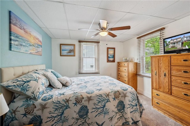 73 Hempstead Ave, West View, PA 15229 - bedroom featuring multiple windows, light carpet, a drop ceiling, and ceiling fan