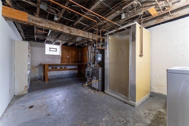 below grade area featuring a heating unit