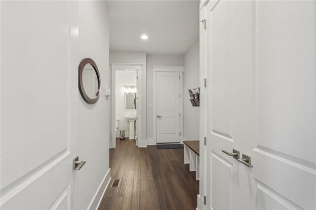 2023 Caymus Ct, Marshall, PA 15005 - corridor featuring dark wood-style flooring and recessed lighting