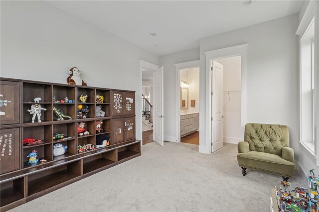 2023 Caymus Ct, Marshall, PA 15005 - sitting room with stairway and carpet flooring