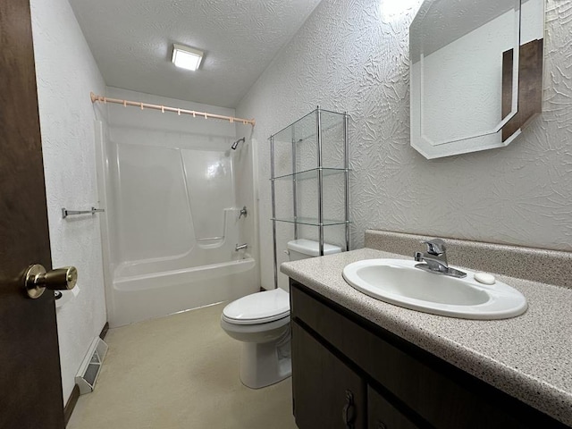 861 Chicora Rd, Oakland Twp, PA 16025 - full bath featuring toilet,  shower combination, a textured ceiling, a textured wall, and vanity