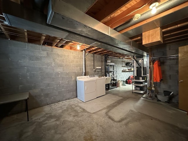 861 Chicora Rd, Oakland Twp, PA 16025 - unfinished basement with washing machine and clothes dryer and a sink