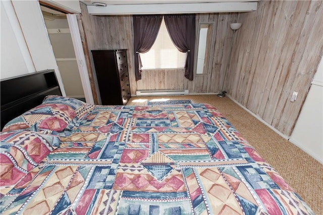 761 Dawson St, California, PA 15419 - carpeted bedroom with baseboard heating and wood walls