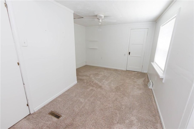 761 Dawson St, California, PA 15419 - spare room featuring baseboards, ceiling fan, light carpet, and visible vents