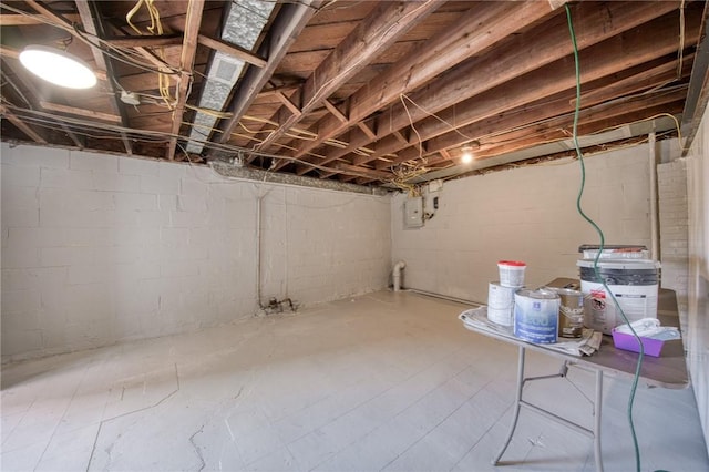 unfinished basement with electric panel