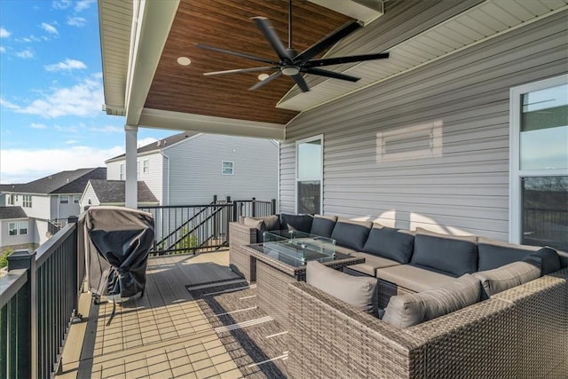 2623 Arno Dr, Oakdale, PA 15071 - wooden deck with an outdoor hangout area and ceiling fan
