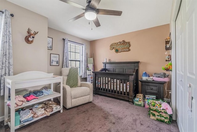 2623 Arno Dr, Oakdale, PA 15071 - carpeted bedroom featuring ceiling fan and a crib