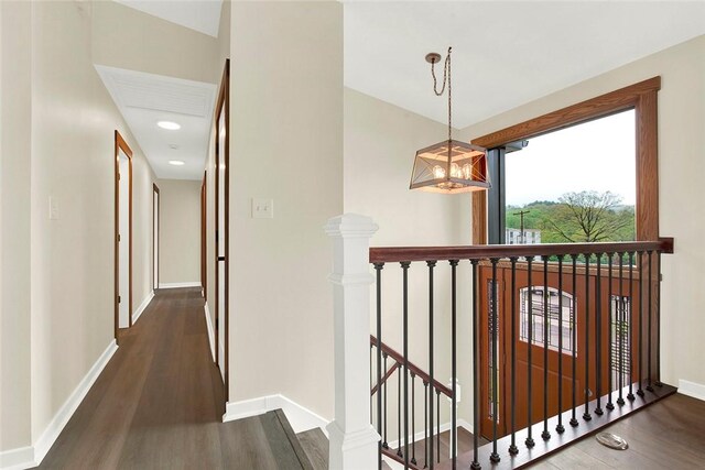 43 Mckrell Rd, West Deer, PA 15076 - hall featuring wood finished floors, an upstairs landing, baseboards, and recessed lighting
