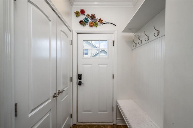 mudroom with crown molding