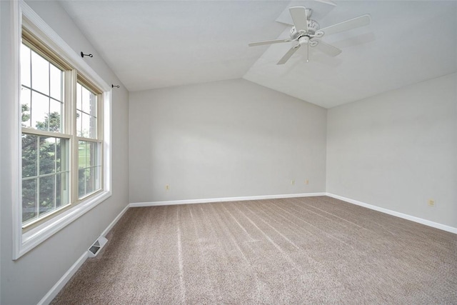 1004 Augusta Ln, Penn Twp Wml, PA 15644 - unfurnished room featuring carpet flooring, baseboards, lofted ceiling, and a ceiling fan