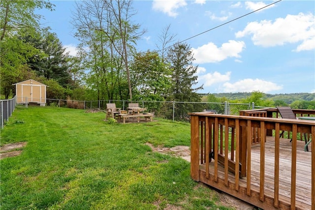 view of yard with a wooden deck and a fenced backyard