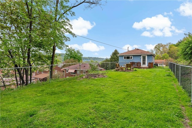 view of yard featuring a fenced backyard and a deck